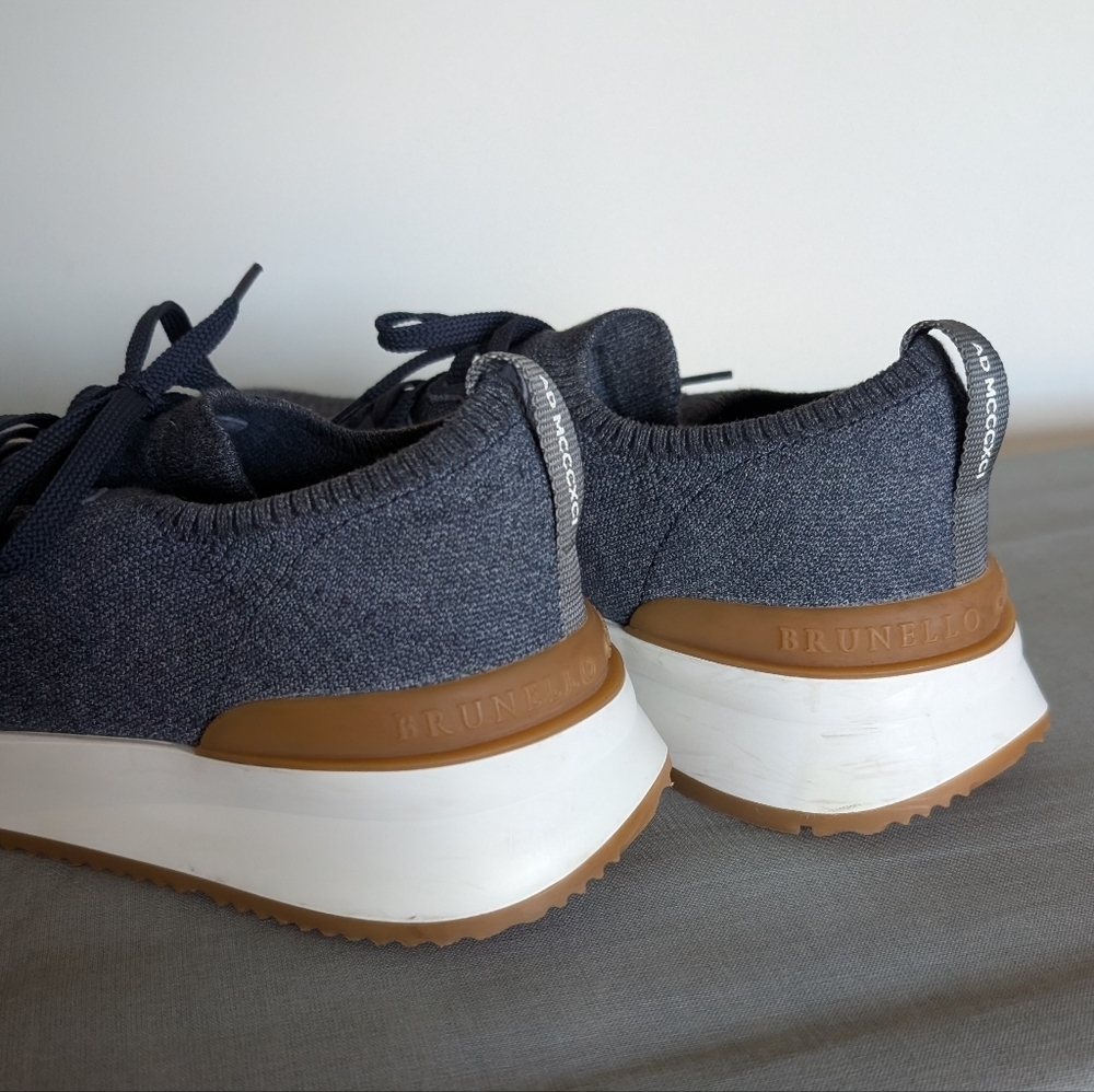 Brunello Cucinelli Blue Melange Knit Runners 45 - Picture 3 of 10